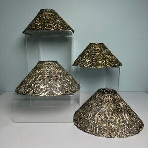 Set of 4 Antique Pierced Lamp Candle Shade Silver Ornate Gorham Victorian Style